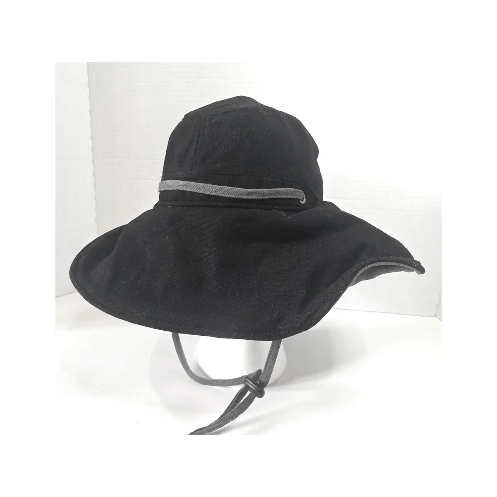 Scala Black Cotton Canvas Wide Brim Sun Hat Adjustable Chin Strap OSFM Australia